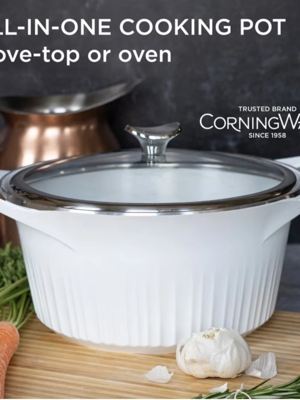 CorningWare French White Cast Aluminum Dutch Oven - White